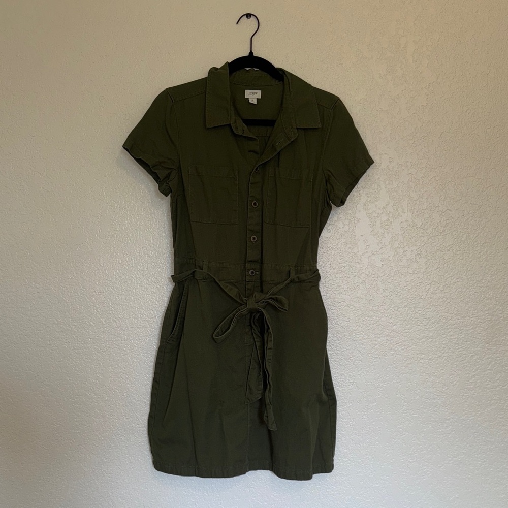 J. Crew Khaki Green Button-Up Mini Dress